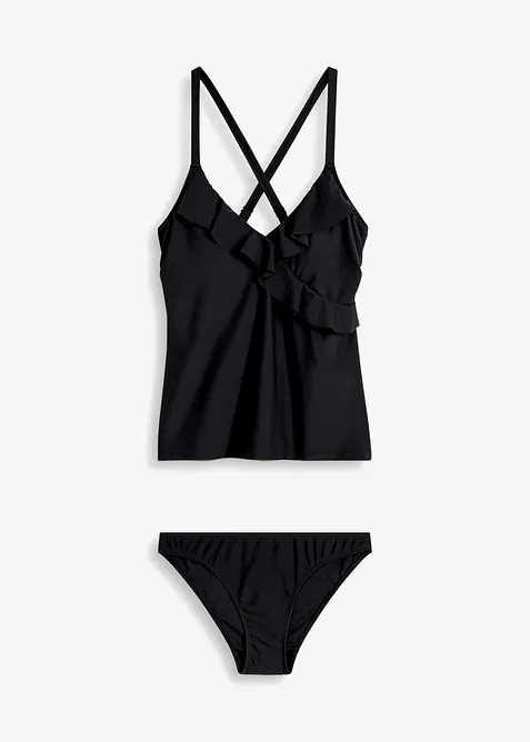 Tankini (2-tlg.Set) mit Volants in schwarz von vorne - bonprix