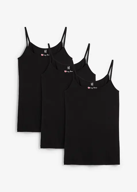Spaghettiträger-Top (3er Pack) in schwarz von vorne - bonprix