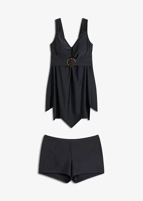 Long-Tankini mit breiten Trägern (2-tlg.Set) in schwarz von vorne - bonprix