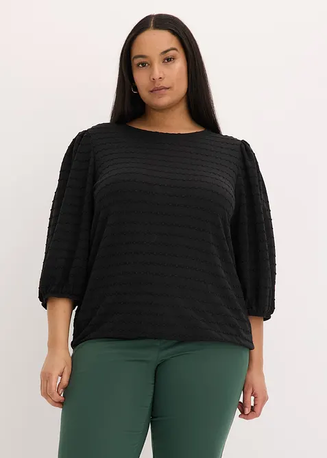 Shirt-Tunika mit Struktur in schwarz von vorne (im Anschnitt) - bonprix