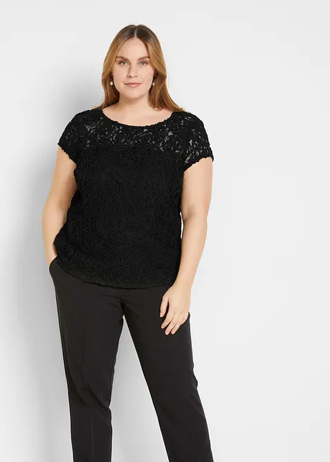 Blusenshirt mit Spitze in schwarz von vorne (im Anschnitt) - bonprix