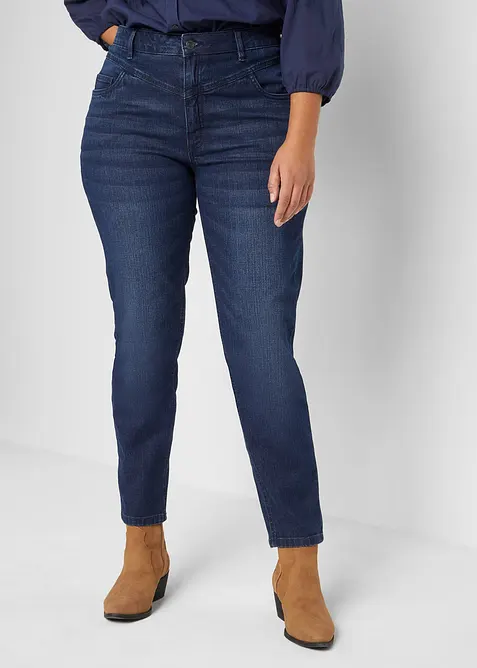 Skinny-Jeans High Waist, cropped in blau von vorne - bonprix