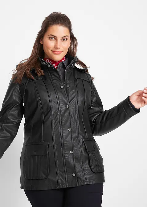 Lederimitat-Jacke in schwarz von vorne (im Anschnitt) - bonprix