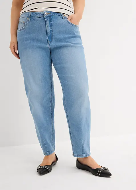 Barrel-Jeans High Waist, cropped in blau von vorne - bonprix