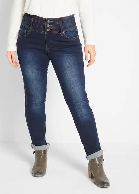 Slim-Fit-Jeans High Waist, Shaping in blau von vorne - bonprix