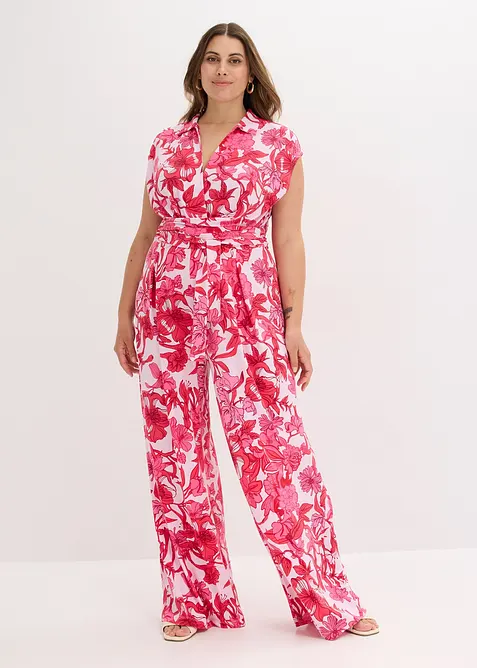 Ärmelloser Jersey-Jumpsuit in pink von vorne (Totalaufnahme) - bonprix