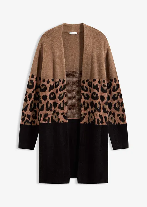 Longstrickjacke mit Jacquardmuster in braun von vorne - bonprix