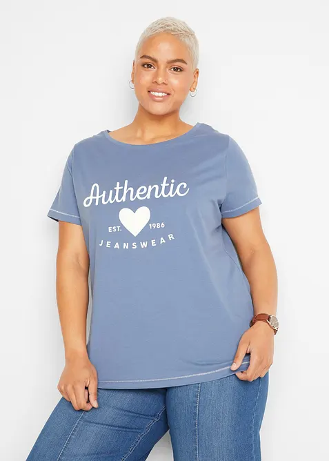T-Shirt in blau von vorne (im Anschnitt) - bonprix