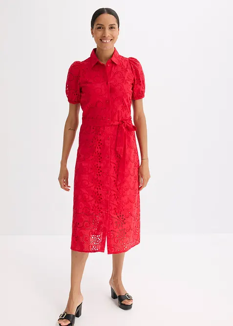 Blusenkleid aus reiner Baumwolle in rot von vorne (Totalaufnahme) - bonprix