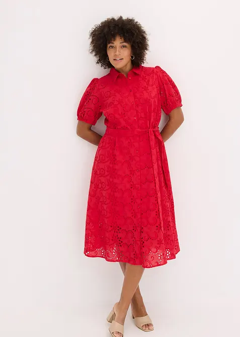 Blusenkleid aus reiner Baumwolle in rot von vorne (Totalaufnahme) - bonprix