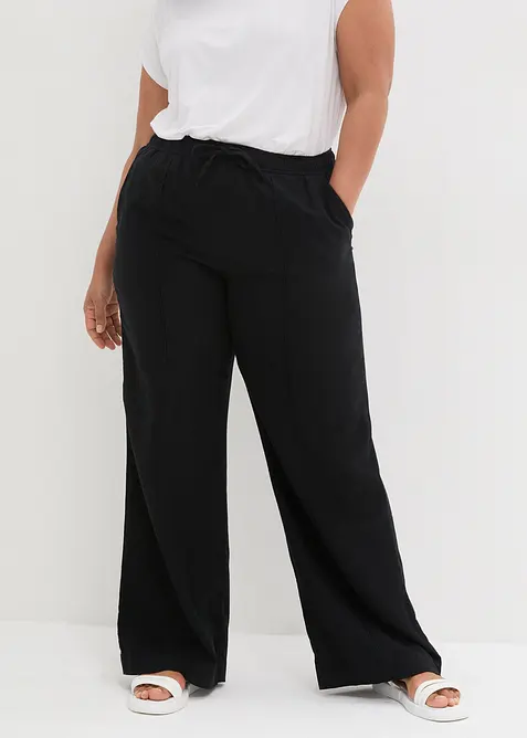 Palazzo-Hose aus leichtem Leinen-Viskose-Mix in schwarz von vorne - bonprix