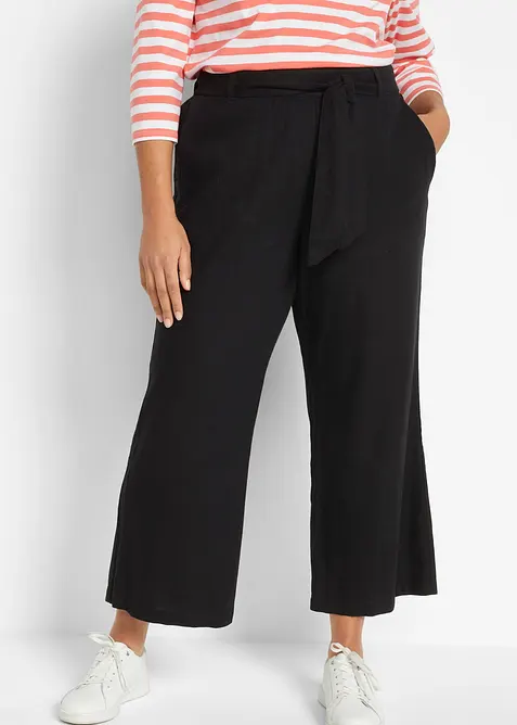 Culotte aus luftigem Leinen-Mix in schwarz von vorne - bonprix
