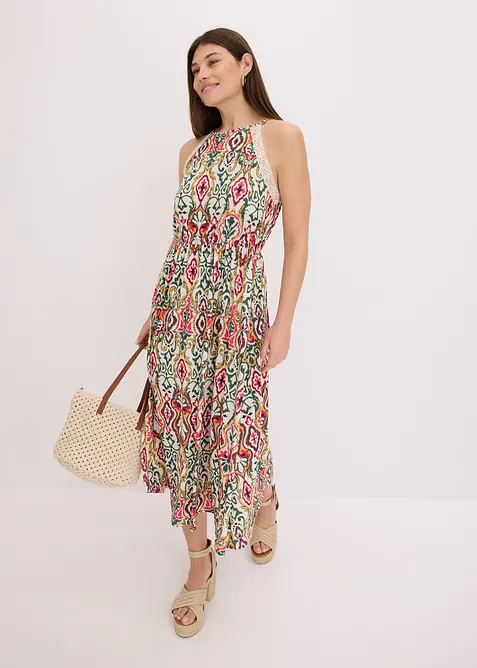 Midikleid mit Spitze in beige im Look von vorne (Totalaufnahme) - bonprix