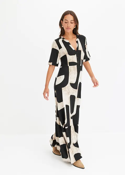 Maxikleid aus softem Viskose-Mix in schwarz im Look von vorne (Totalaufnahme) - bonprix