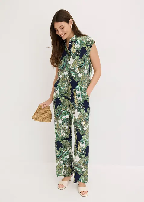bedruckte Hose aus fließender Viskose in blau im Look von vorne (Totalaufnahme) - bonprix