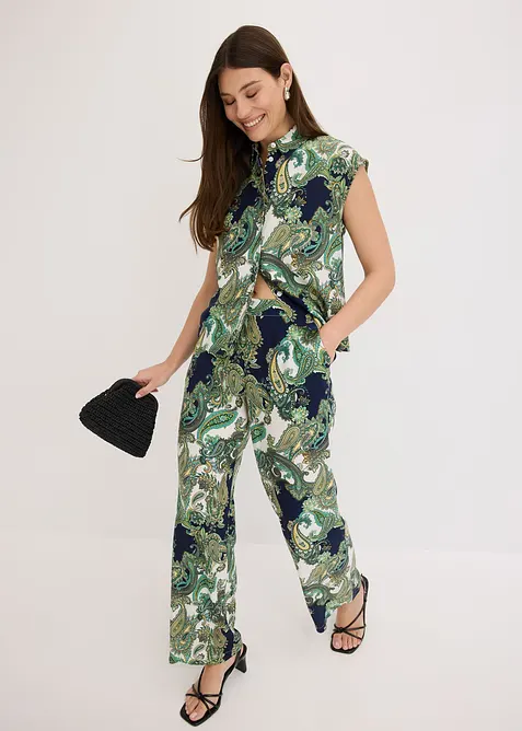 bedruckte Bluse aus fließender Viskose in blau im Look von vorne (Totalaufnahme) - bonprix