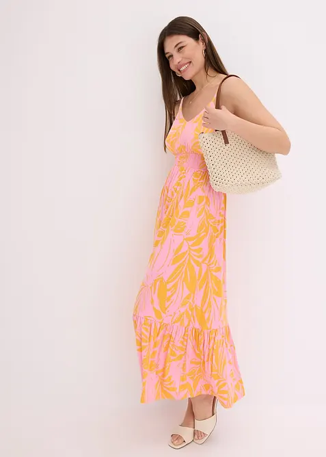 Trägerkleid aus softem Viskose-Mix in orange im Look von vorne (Totalaufnahme) - bonprix