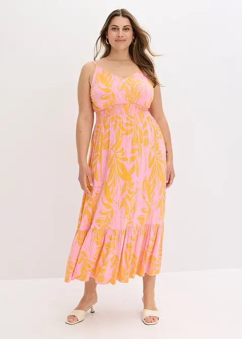 Trägerkleid aus softem Viskose-Mix in orange von vorne (Totalaufnahme) - bonprix