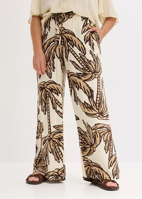 Marlenehose aus fließender Viskose in beige von vorne - bonprix