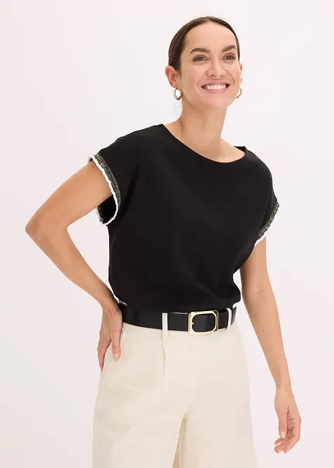 Shirt aus reiner Baumwolle in schwarz von vorne (im Anschnitt) - bonprix