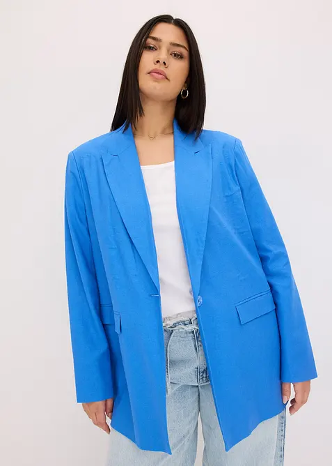 Leinen-Blazer in blau von vorne (im Anschnitt) - bonprix
