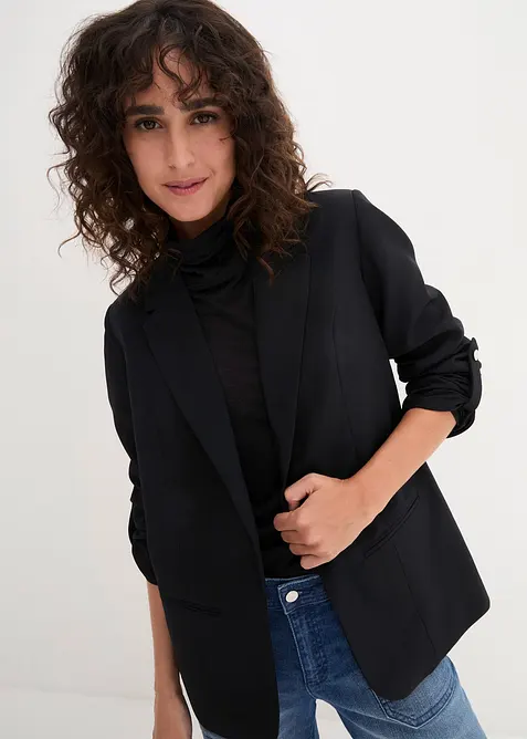 Oversize Blazer in schwarz von vorne (im Anschnitt) - bonprix