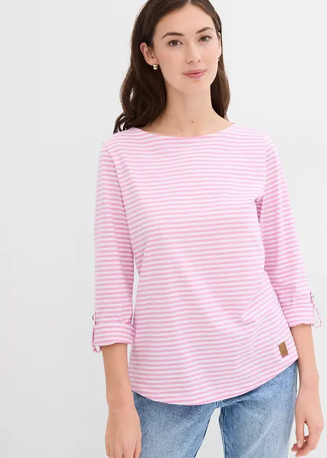 Langarmshirt aus reiner Baumwolle in rosa von vorne (im Anschnitt) - bonprix