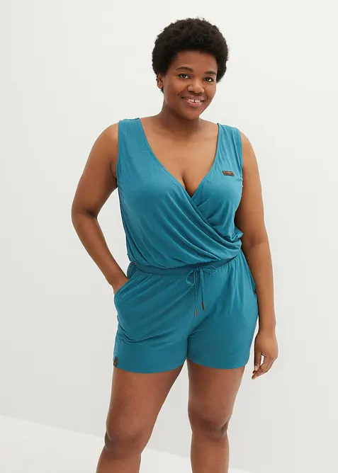 Jersey-Jumpsuit aus softer Viskose in petrol von vorne (Totalaufnahme) - bonprix