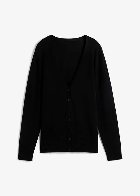Feinstrickjacke mit Knopfleiste in schwarz von vorne - bonprix
