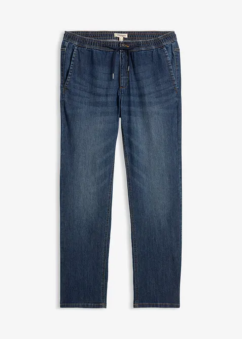 Leichte Regular-Fit Schlupfjeans mit Dehnbund, Straight in blau von vorne - bonprix