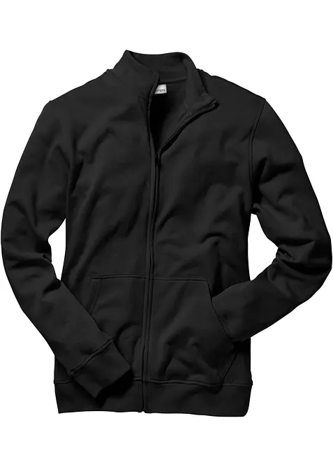 Sweatjacke mit Stehkragen in schwarz von vorne - bonprix