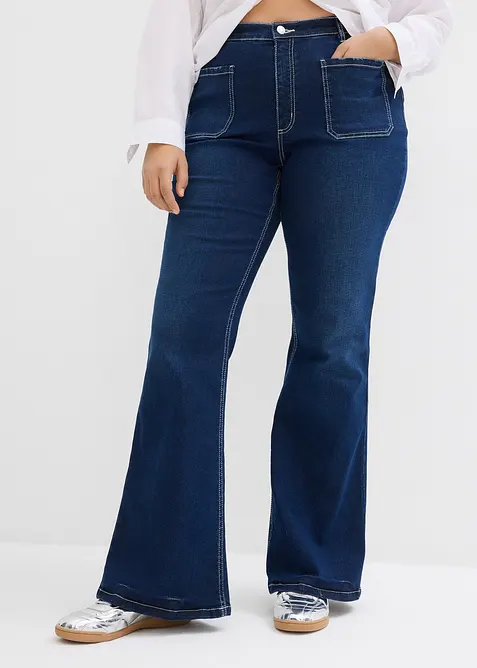 Flared-Jeans High Waist, Stretch in blau von vorne - bonprix