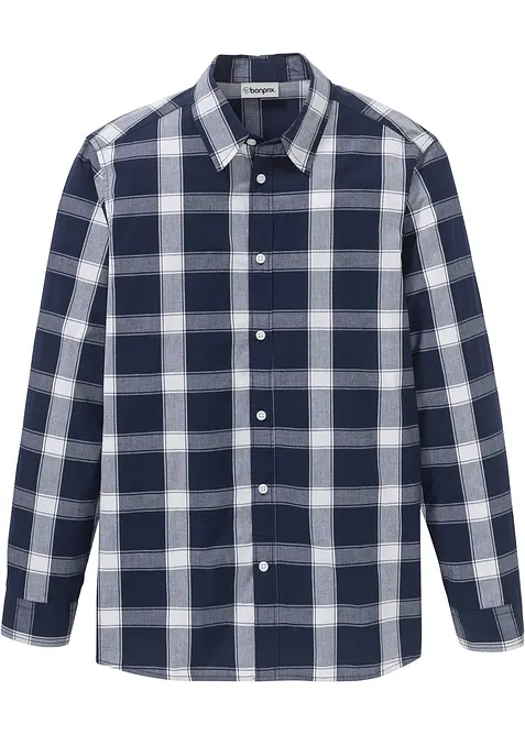 Langarmhemd aus Baumwoll-Popeline in Regular Fit in blau von vorne - bonprix