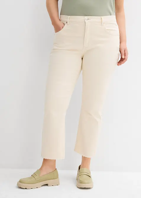 Bootcut-Jeans High Waist, cropped in beige von vorne - bonprix
