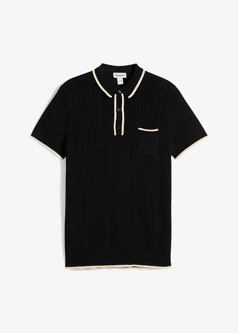 Strick-Poloshirt in Regular Fit in schwarz von vorne - bonprix