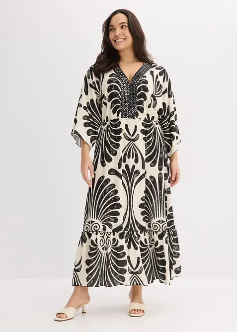 Maxikleid aus fließender Viskose in schwarz von vorne (Totalaufnahme) - bonprix