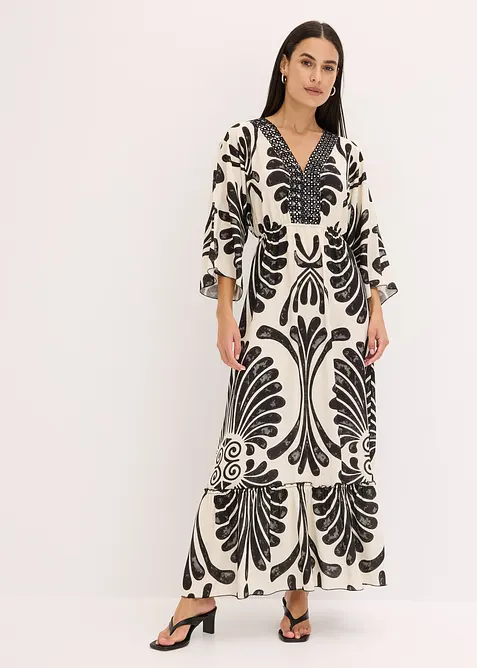 Maxikleid aus fließender Viskose in schwarz von vorne (Totalaufnahme) - bonprix