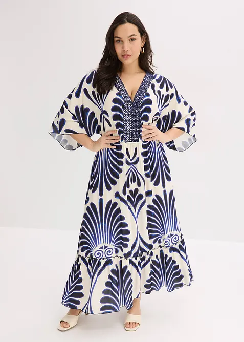 Maxikleid aus fließender Viskose in blau von vorne (Totalaufnahme) - bonprix