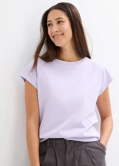 T-Shirt aus reiner Bio-Baumwolle in lila von vorne (im Anschnitt) - bonprix