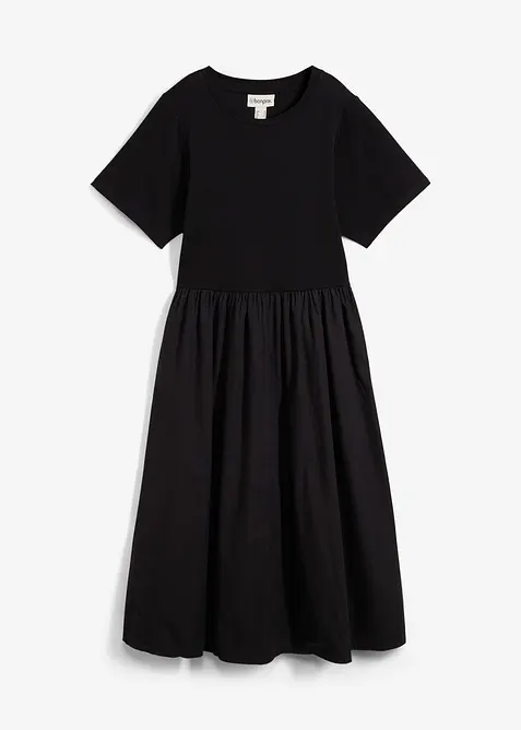 Midikleid aus Materialmix in schwarz von vorne - bonprix