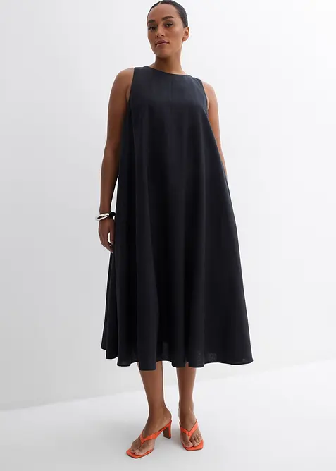 Ausgestelltes Midikleid aus Viskose-Mix in schwarz von vorne (Totalaufnahme) - bonprix