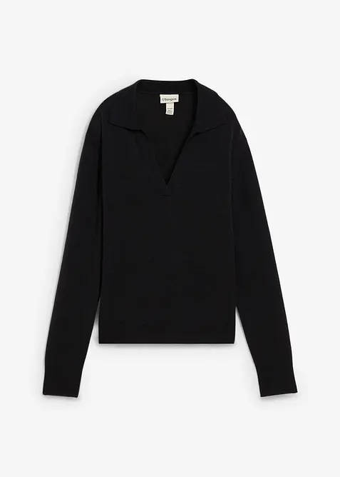 Pullover aus weichem Kaschmir-Mix mit Good Cashmere Standard® in schwarz von vorne - bonprix