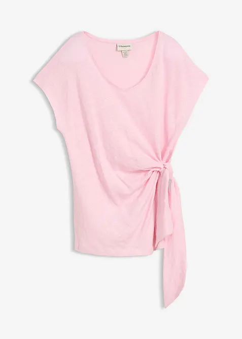 Wickelshirt aus reinem Leinen in rosa von vorne - bonprix