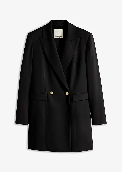 Longblazer mit dekorativen Knöpfen in schwarz von vorne - bonprix