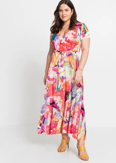 Kurzarm-Maxikleid in pink von vorne (Totalaufnahme) - bonprix