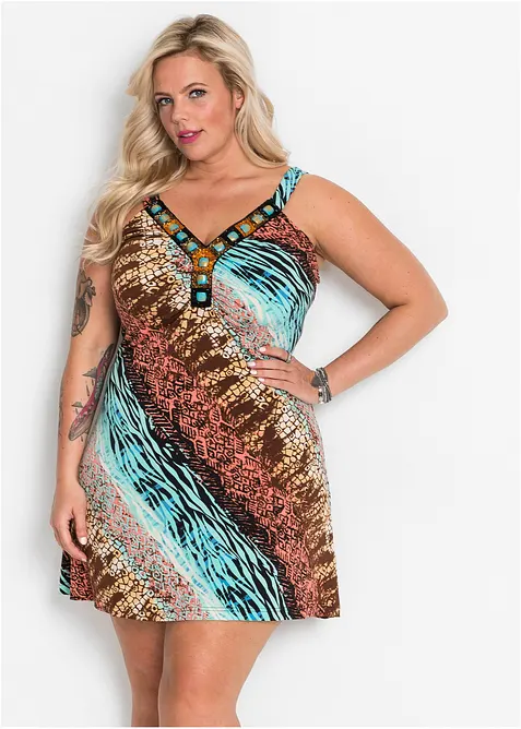 Jerseykleid in A-Linie in blau von vorne (Totalaufnahme) - bonprix