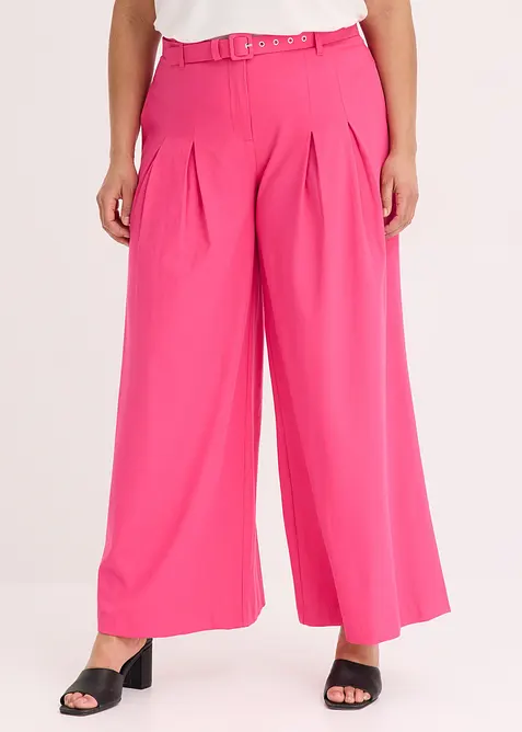 Bundfaltenhose mit Gürtel (2-tlg. Set) aus softem Viskose-Mix in pink von vorne - bonprix