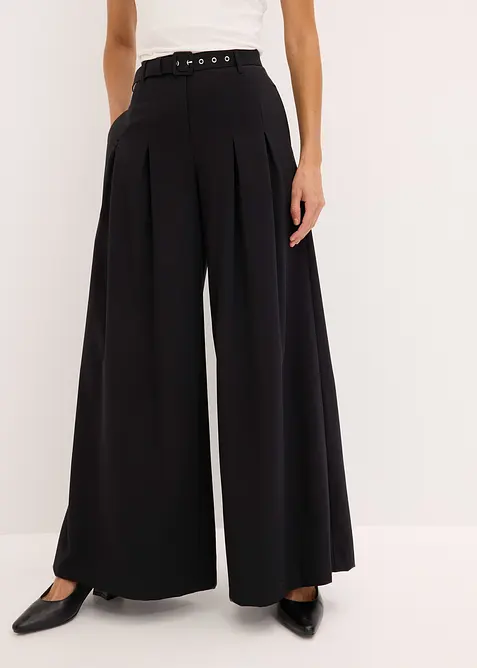 Bundfaltenhose mit Gürtel (2-tlg. Set) aus softem Viskose-Mix in schwarz von vorne - bonprix