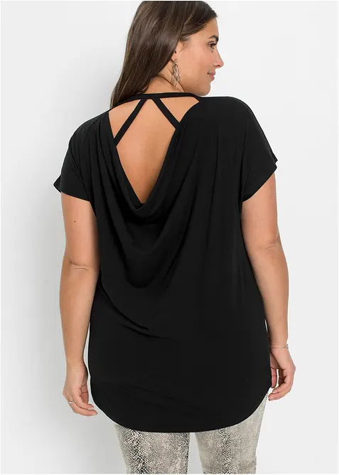 Shirt aus softem Visksose-Mix in schwarz von hinten (im Anschnitt) - bonprix