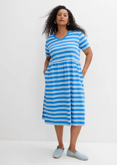 Jerseykleid aus Bio-Baumwolle in blau von vorne (Totalaufnahme) - bonprix